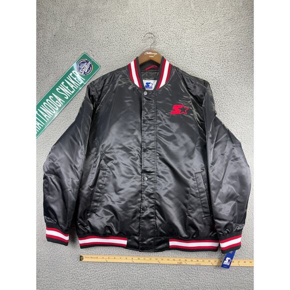 Starter Retro Satin Varsity Bomber Jacket Mens 2XL Black Red $225 NWT XXL NEW - Picture 1 of 10